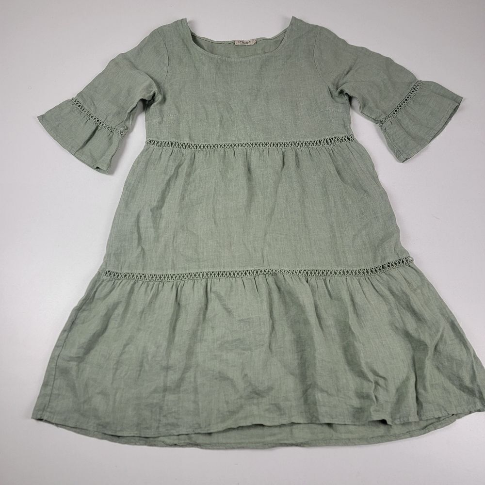 Light Sage Tiered Midi Dress with Eyelet Trim